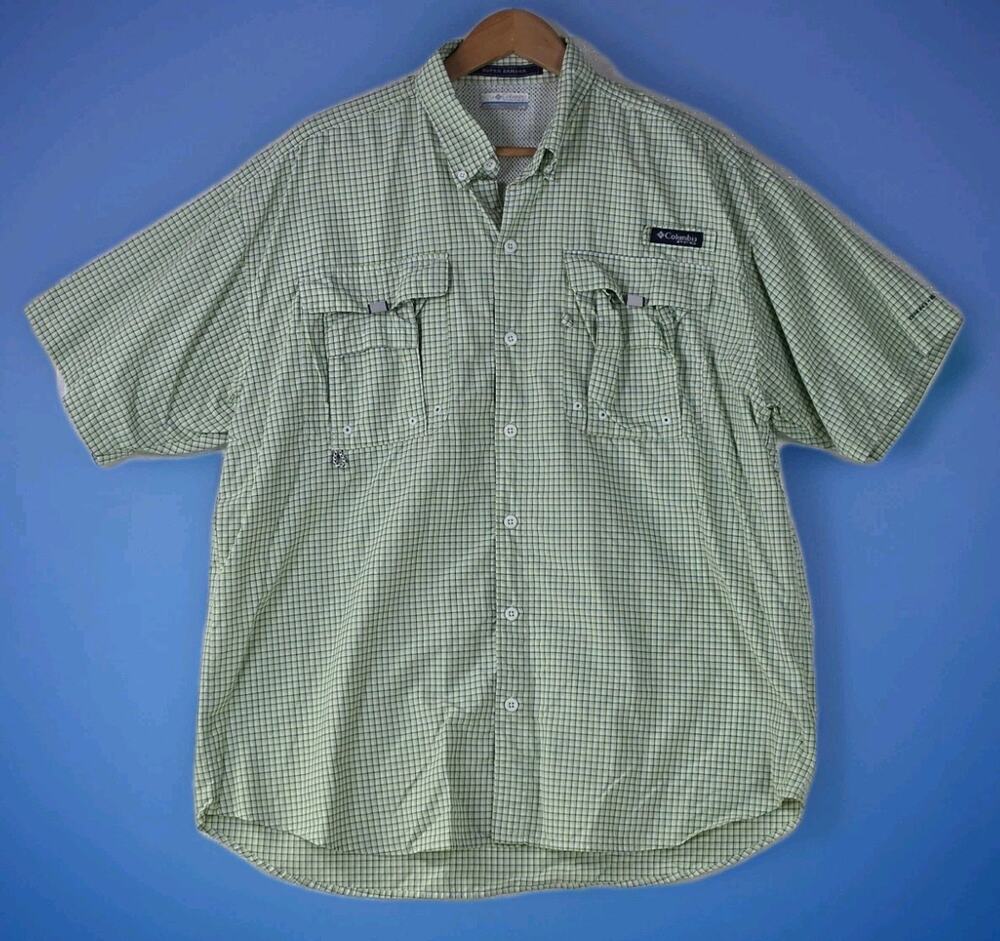 Columbia PFG Super Bahama Men’s Large Green Fishing Shirt ButtonUp Omni-Shade